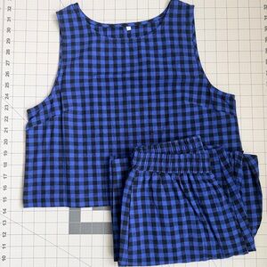 SHEIN Blue and Black Checkered Pajama Set